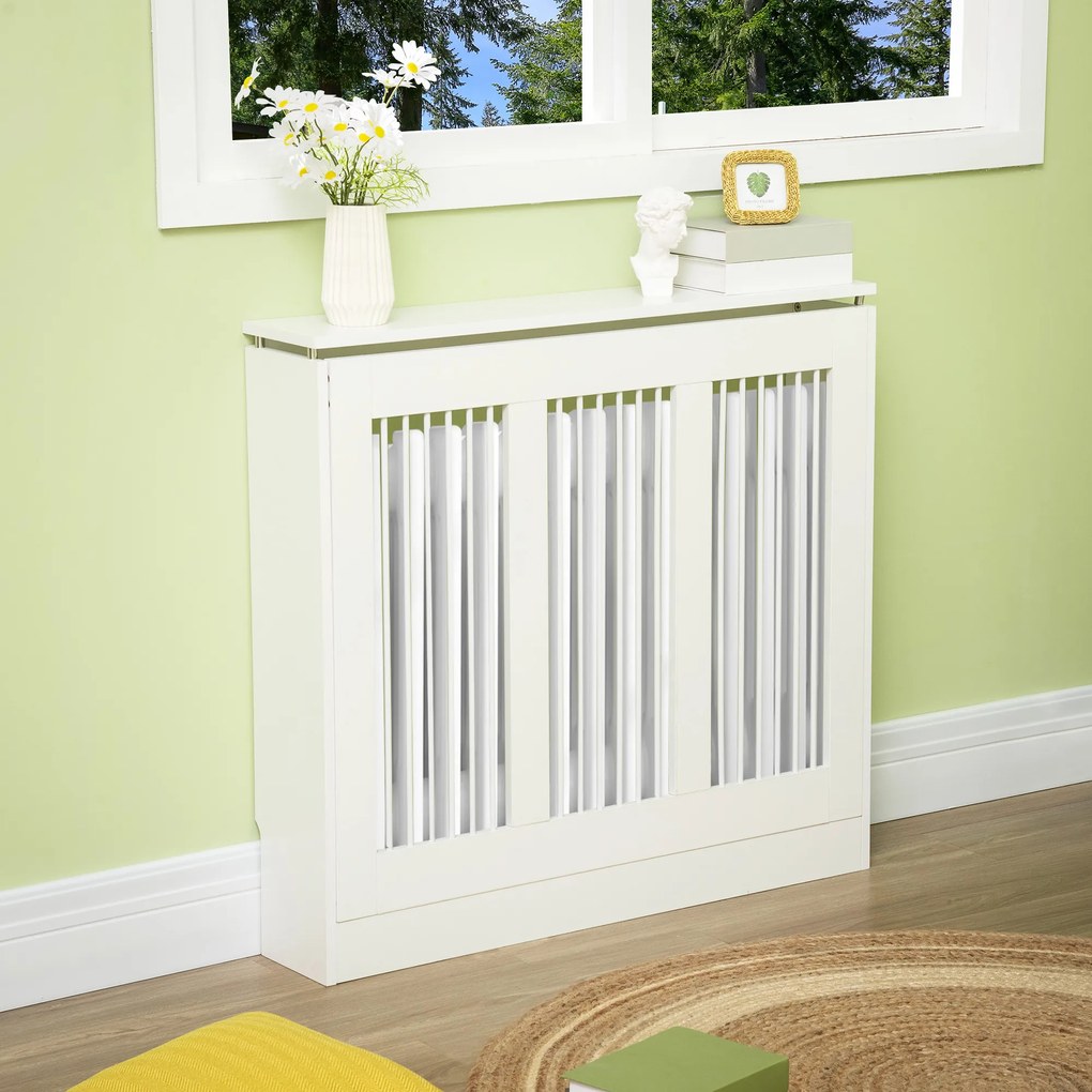HOMCOM Masca Radiator Moderna din MDF si Otel Alb 90x18x84cm Protectie si Decor pentru Calorifer | Aosom Romania