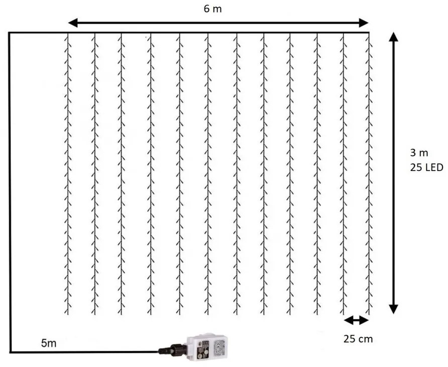 Perdea luminoasă de Crăciun 600 LED - 6x3 m, alb cald