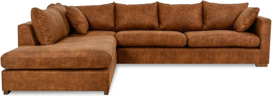 Colțar maro coniac cu tapițerie din imitație de piele (cu colț pe partea stângă ) Hamburg – Scandic