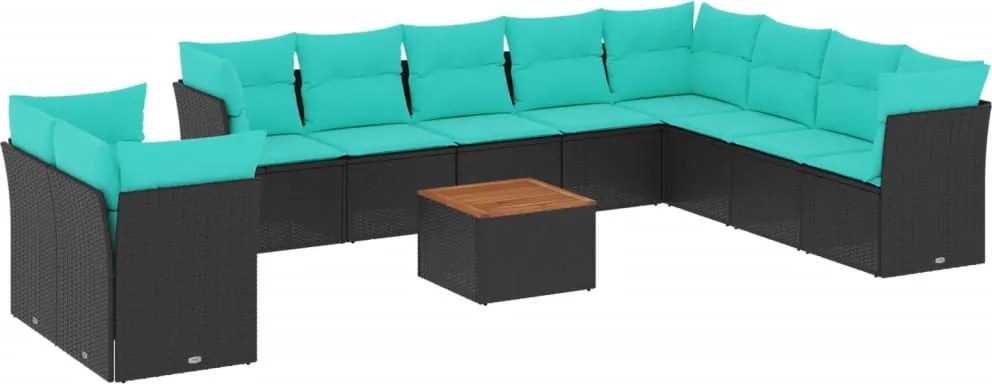vidaXL Set canapele de grădină cu perne, 11 piese, negru, poliratan