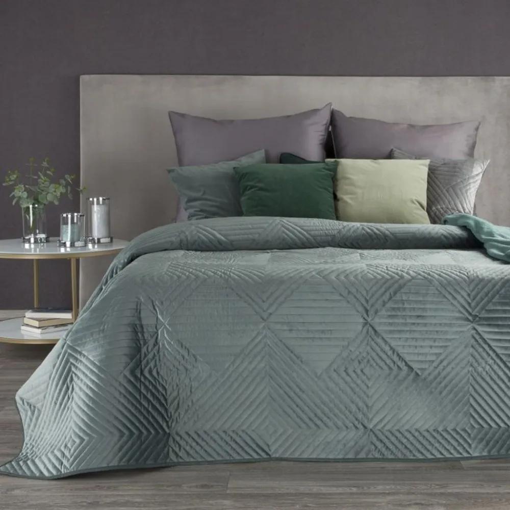 Cuvertură de pat modernă matlasată verde catifelată Šírka: 220 cm | Dĺžka: 240 cm