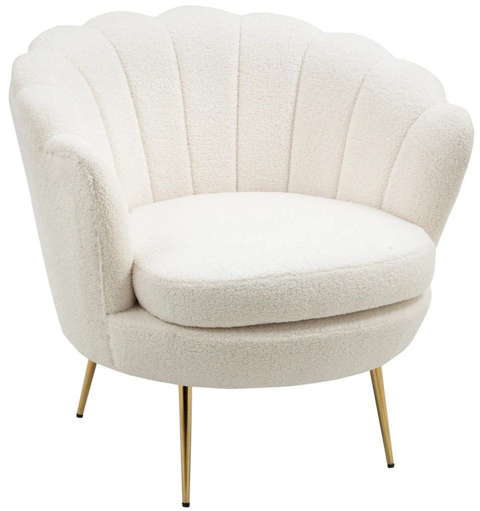 HOMCOM Scaun capitonat în formă de scoică, Scaun de relaxare, Scaun de relaxare, Piciorușe metalice cu aspect de aur, 79L x 77B x 77H cm, Alb | Aosom Romania