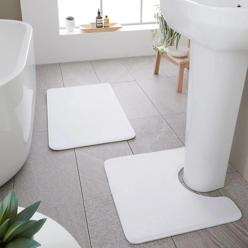 Covorașe de baie albe pentru WC 2 buc. din spumă cu memorie 50x80 cm Anti-Bacterial – Catherine Lansfield