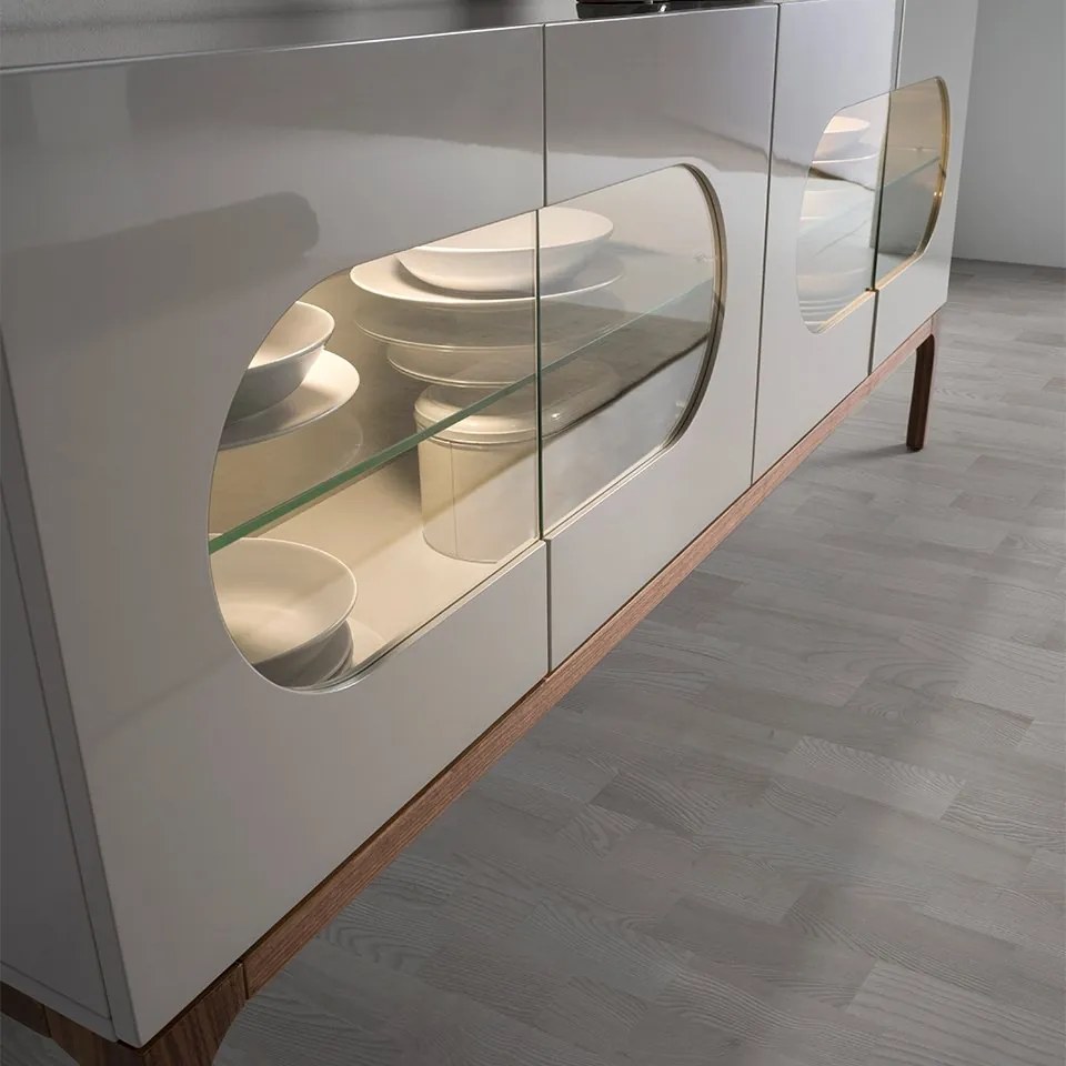 Bufet design modern cu iluminare interioara Gray and Walnut