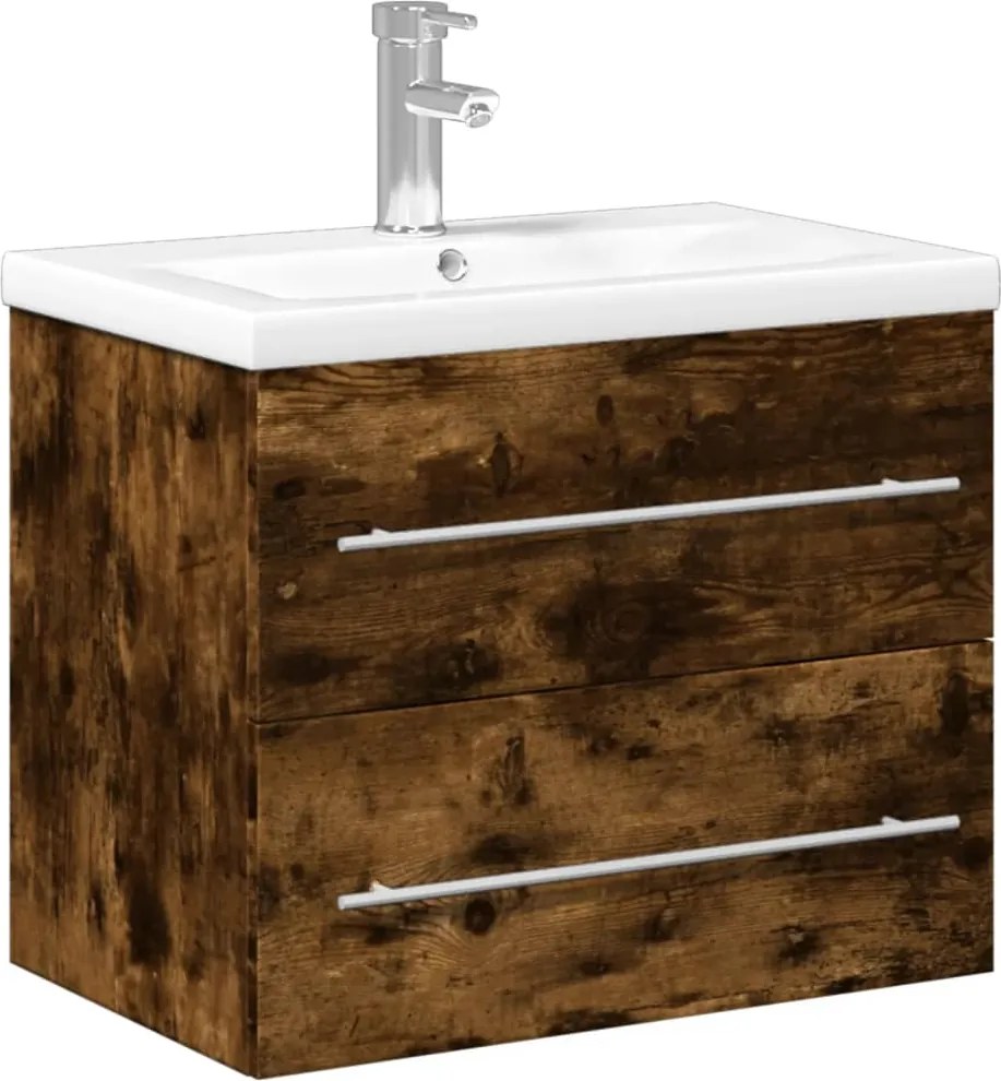 vidaXL Dulap pentru chiuvetă de baie lavoar încorporat, stejar fumuriu