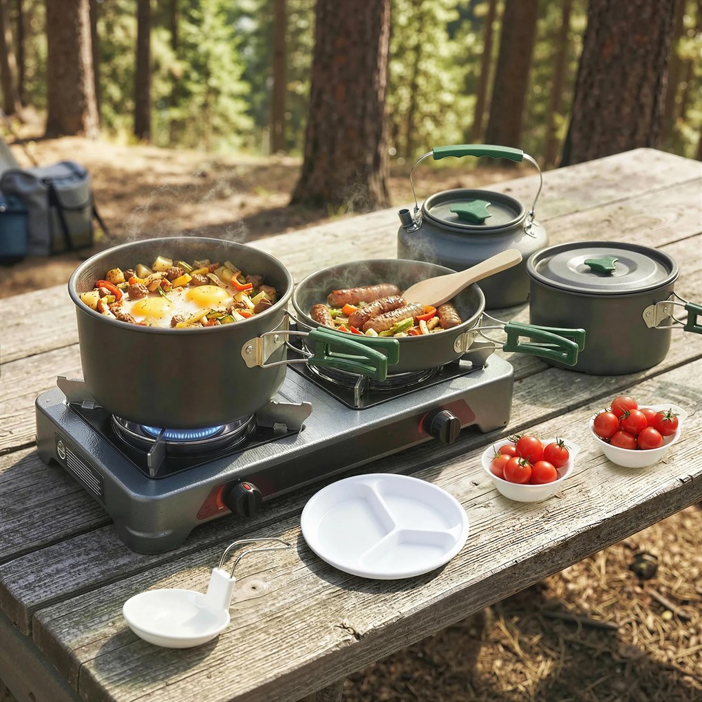 Outsunny Set de Vase pentru Camping 4-5 Persoane, Kit Gătit din Aluminiu, Gri | Aosom Romania