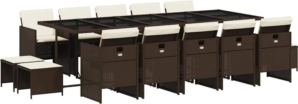 vidaXL Set mobilier de grădină cu perne, 15 piese, maro, poliratan