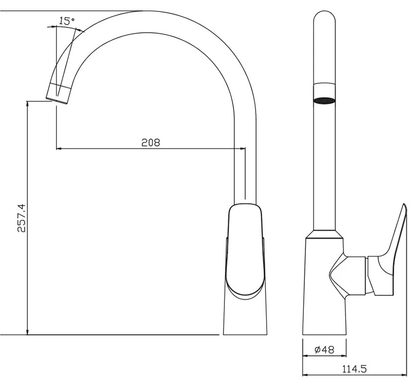 Baterie Lebada Bucatarie Sanobi Lotus, pipa inalta, Argintiu, cartus ceramic D 35 mm