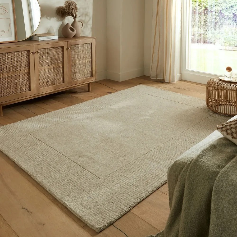Covor bej țesut manual din lână 240x340 cm Textured Wool Border – Flair Rugs