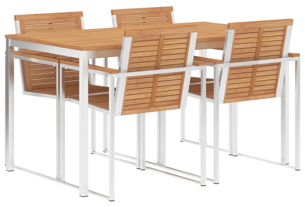 Set mobilier de gradina, 5 piese, lemn de tec  otel inoxidabil Lungime masa 140 cm, 5, Lemn masiv de tec