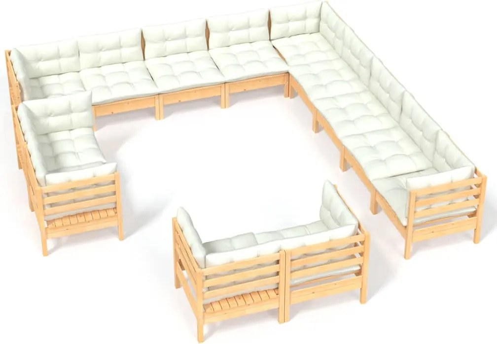 vidaXL Set mobilier grădină cu perne crem, 13 piese, lemn masiv de pin