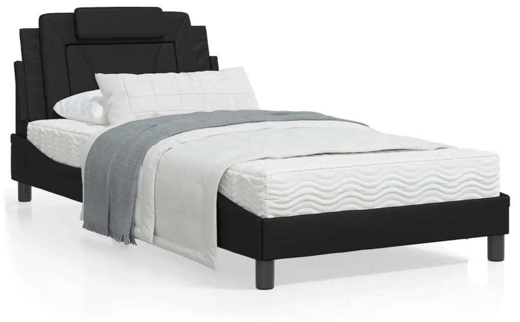 3208075 vidaXL Cadru de pat cu tăblie, negru, 100x200 cm, piele ecologică