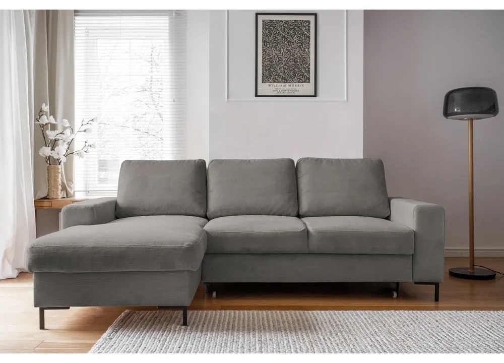 Colțar gri extensibil cu tapițerie din catifea reiată (cu colț pe partea stângă ) Lofty Lilly – Miuform