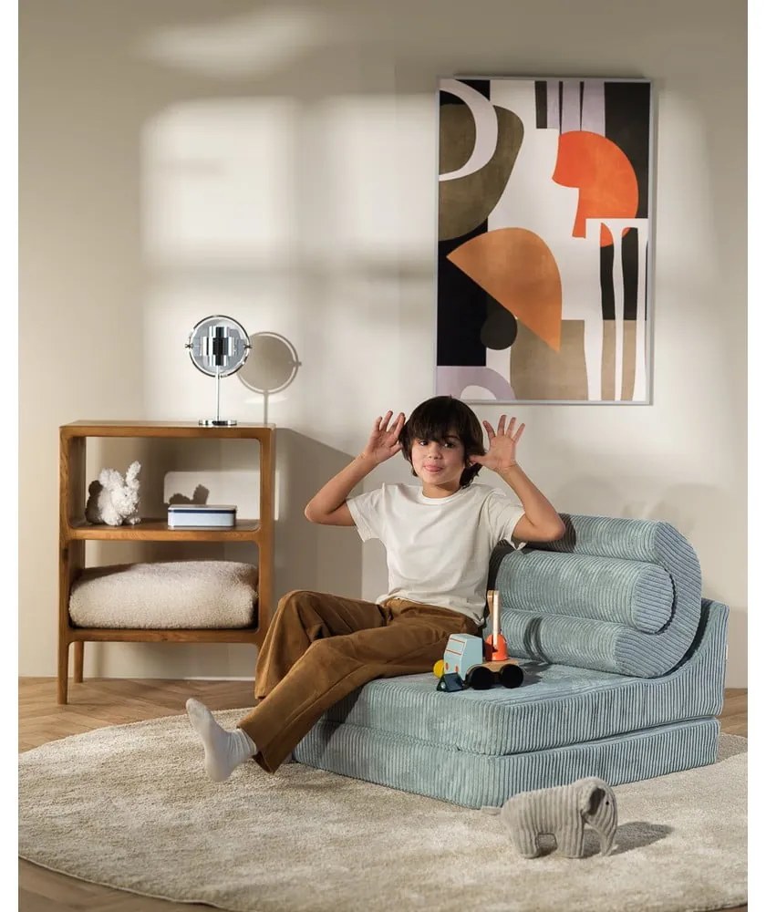 Fotoliu pentru copii verde mentă cu tapițerie din catifea reiată Flipster – Wigiwama