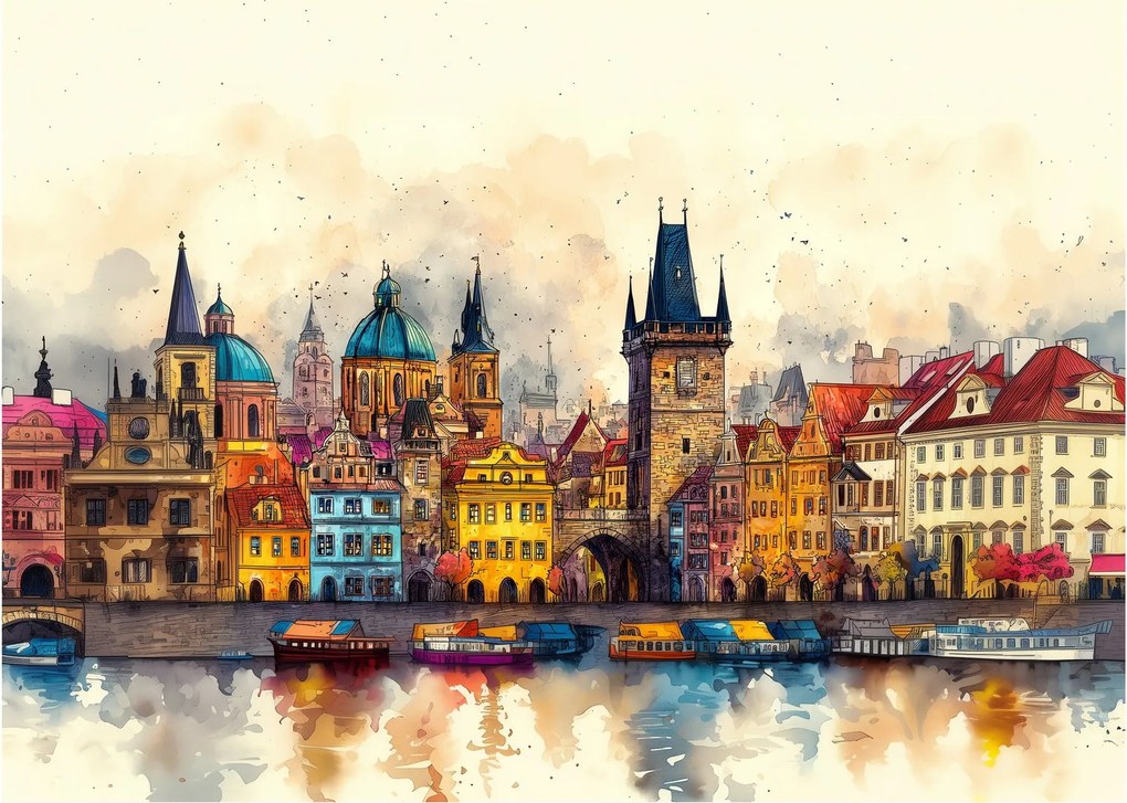 Tablou pe sticlă - Toamna în orașul pictat (70x50 cm)