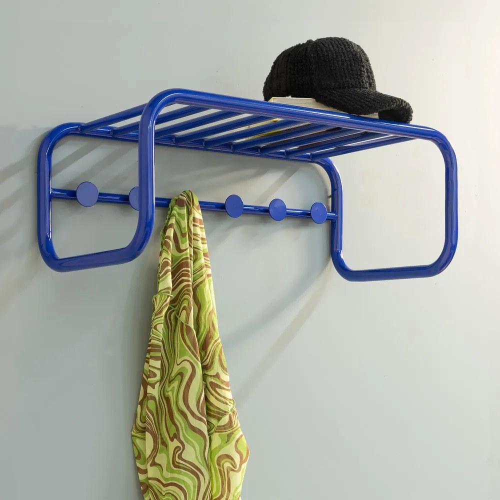 Cuier de perete albastru cu raft din metal 72 cm Retro – Spinder Design