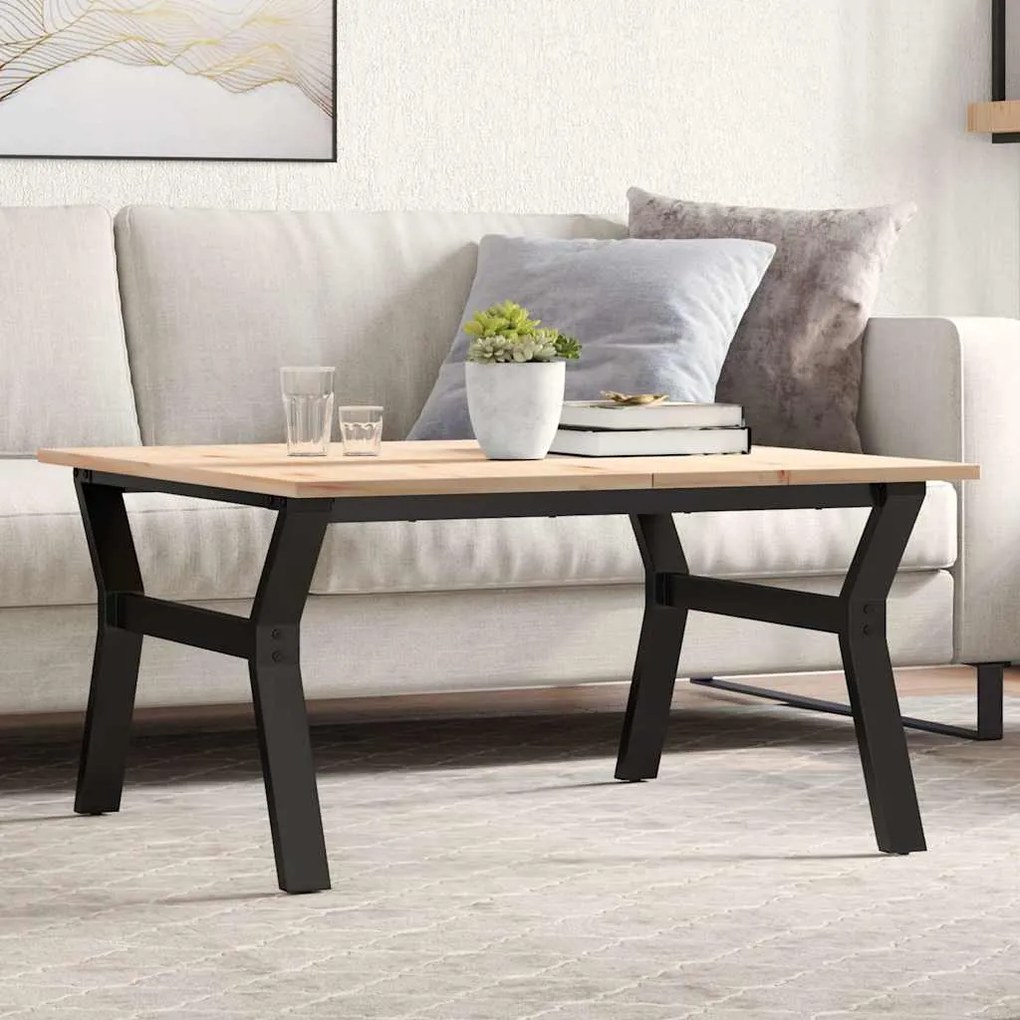 vidaXL Masă de cafea, cadru Y, 80x80x45 cm, lemn masiv pin și Oţel