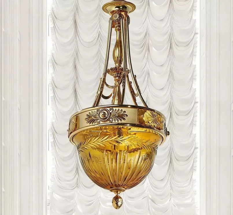Lustra suspendata clasica LUX realizata manual Amber