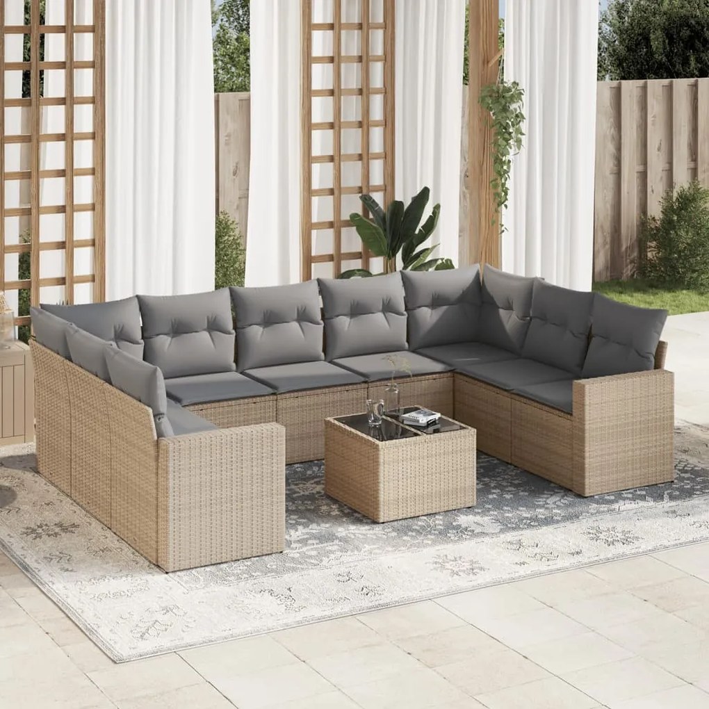 vidaXL Set canapele de grădină cu perne, 10 piese, bej, poliratan