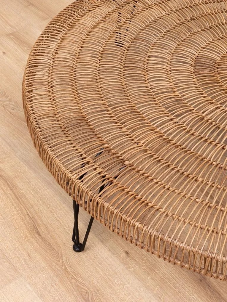 Masuta de cafea rotundă, mare, din rattan, "Obane"