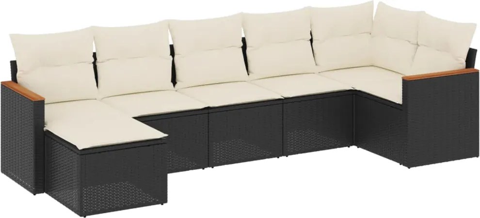 vidaXL Set canapele de grădină cu perne, 7 piese, negru, poliratan