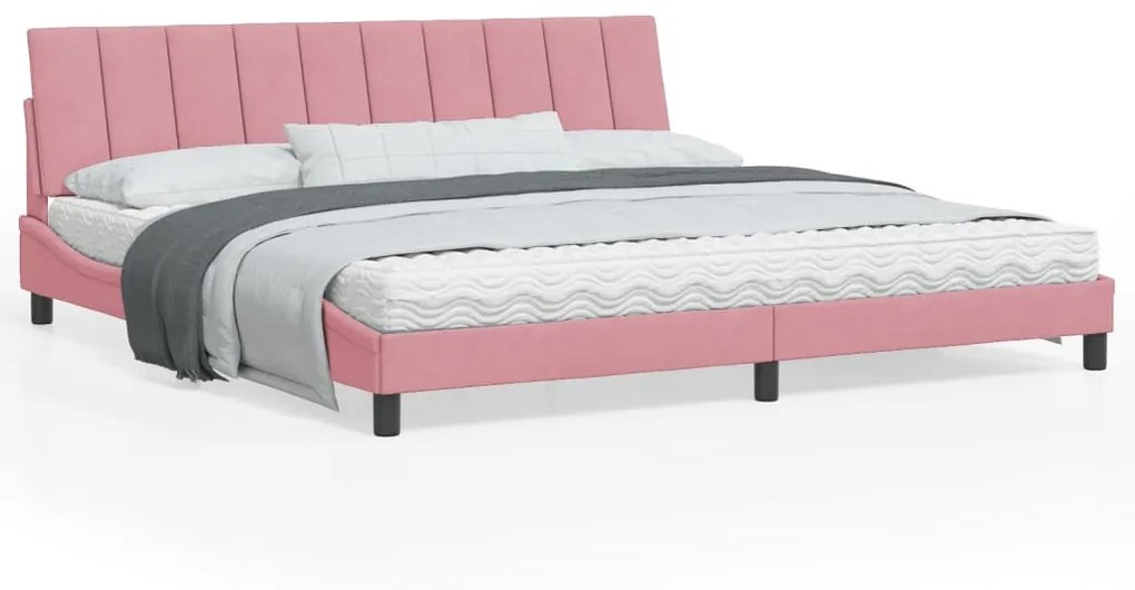3213804 vidaXL Cadru de pat cu lumini LED, roz, 200x200 cm, catifea