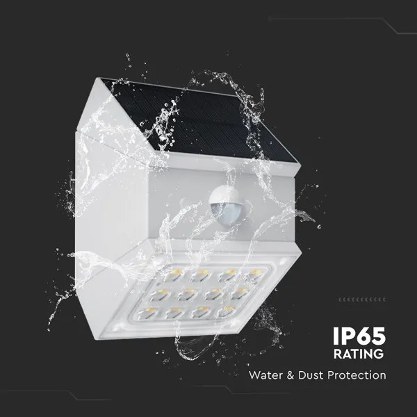 Lampă solară LED de perete cu senzor, 2,5W/3,7V, IP65, 1200 mAh, albă