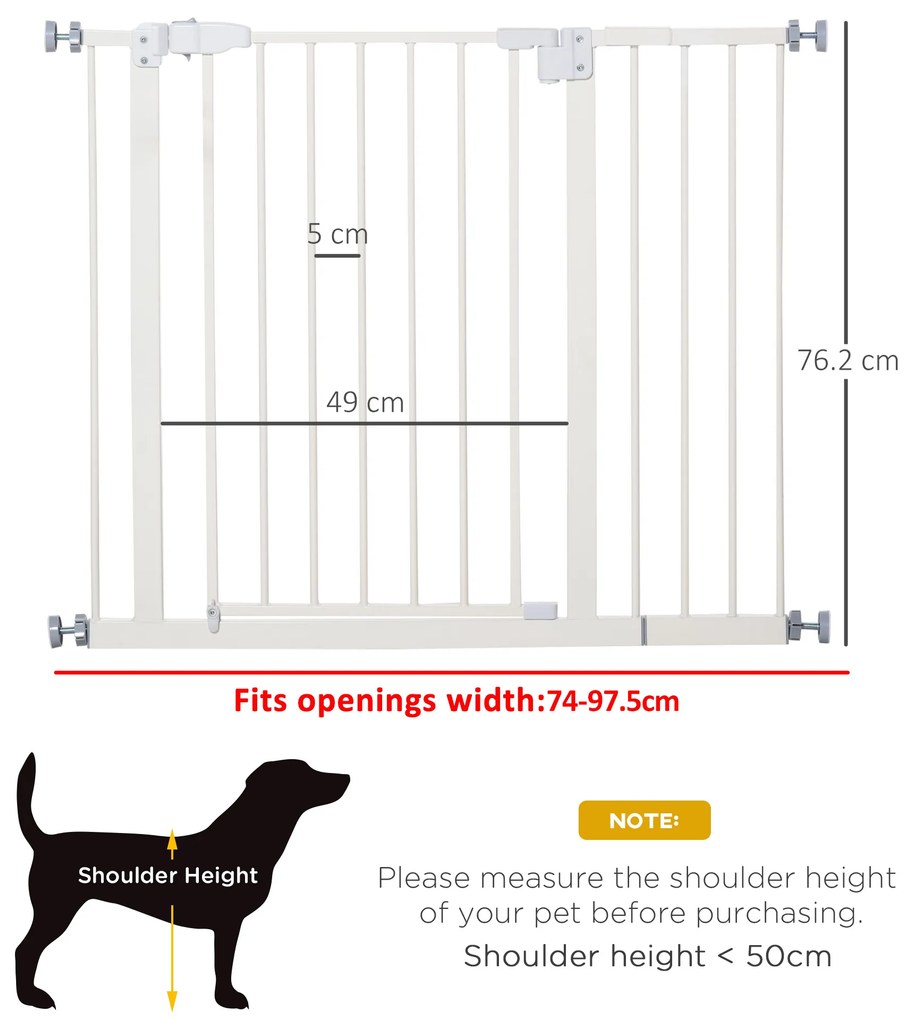 PawHut Poartă Extensibilă pentru Câini cu Montare prin Presiune, Barieră Închidere Automată și Extensie, 86x76.2 cm, Alb | Aosom Romania