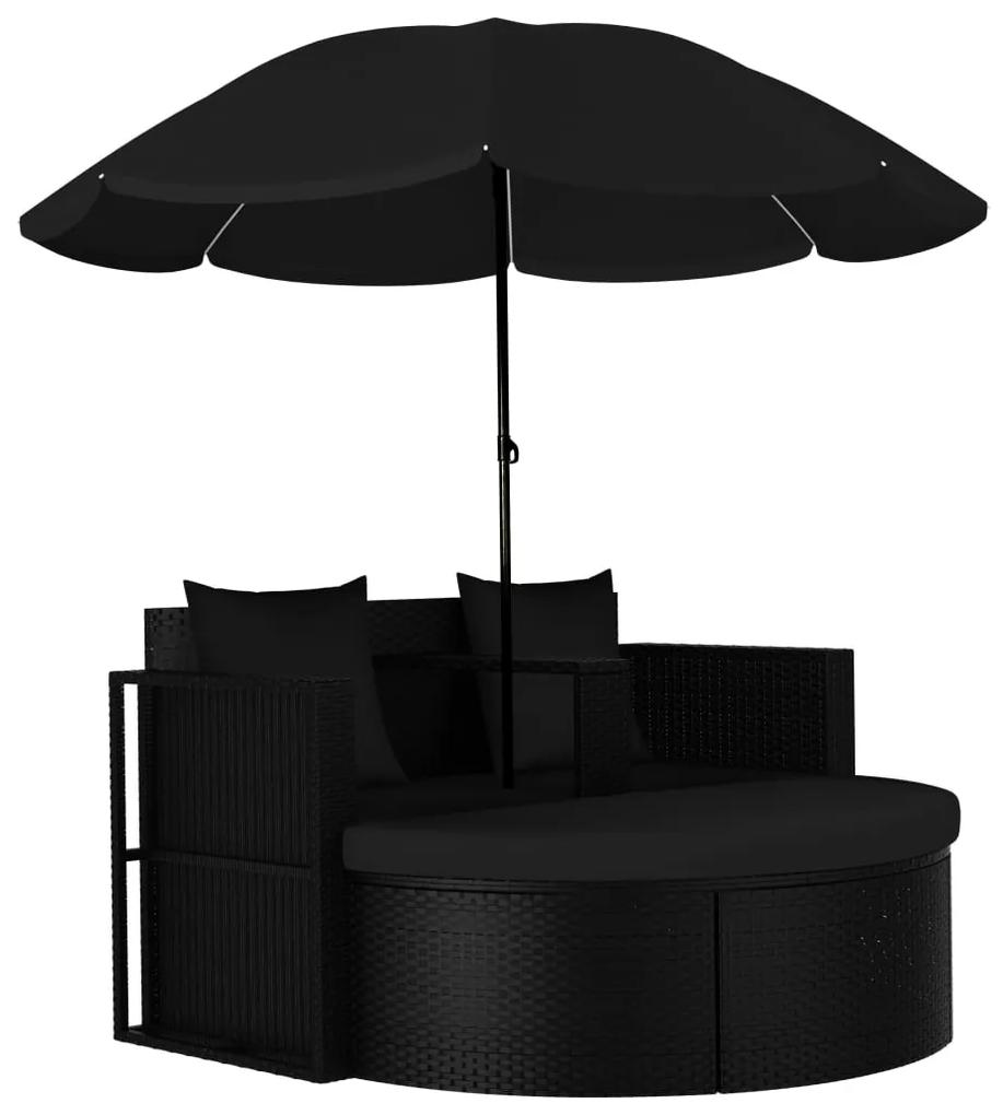 47398 vidaXL Pat de grădină cu umbrelă de soare, negru, poliratan