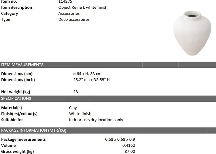 Vaza, Vas decorativ din lut Reine L 114275 HZ