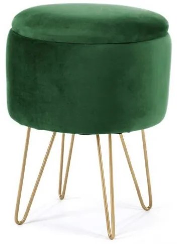 TABURET, ROTUND, CU SPATIU DEPOZITARE, CATIFEA, VERDE, MAX 90 KG, 35X35X45 CM, LILLI