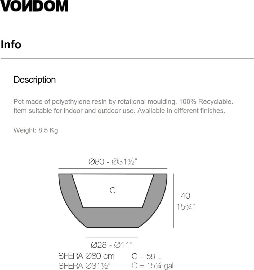 Ghiveci plante design decorativ modern exterior / interior SFERA 80x40cm