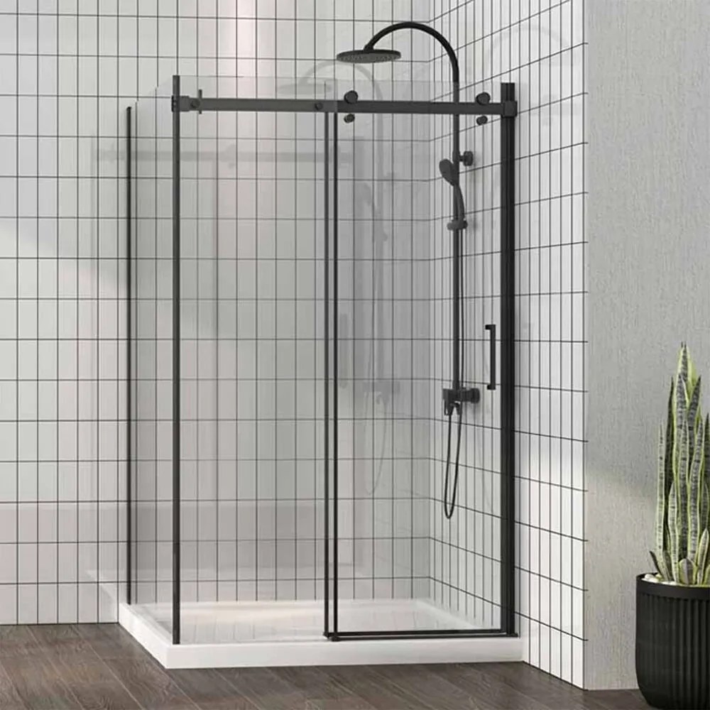 Cabina de dus dreptunghiulara Fluminia Panda Black cu usa culisanta 100x80 negru