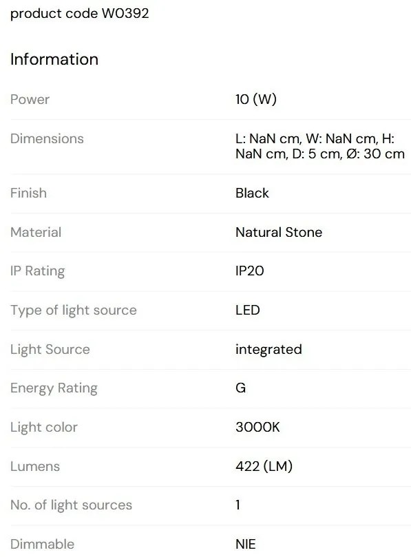Aplica de perete LED, Marmura, Negru, Marbles 10W