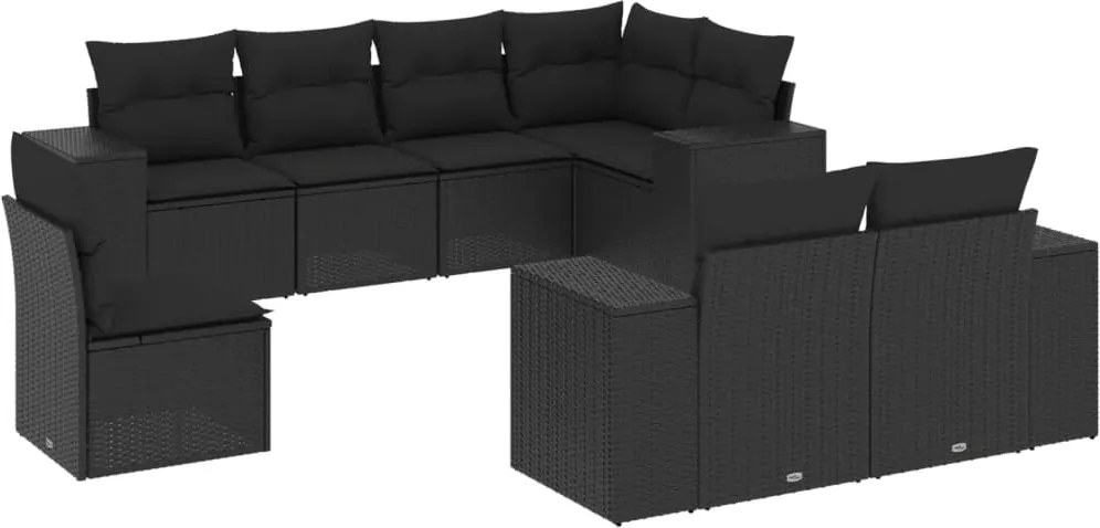 vidaXL Set mobilier de grădină cu perne, 8 piese, negru, poliratan