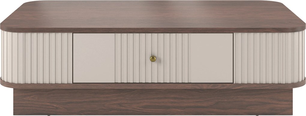 Măsuță de cafea Vesper 103x60 cm cu sertar pe plintă - cașmir / nuc / mâner auriu