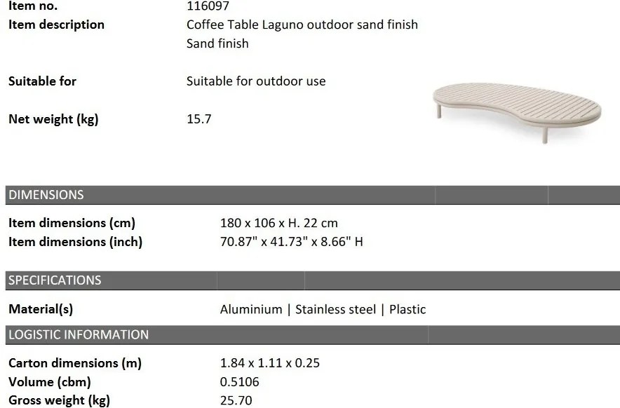 Masuta pentru exterior design LUX Laguno