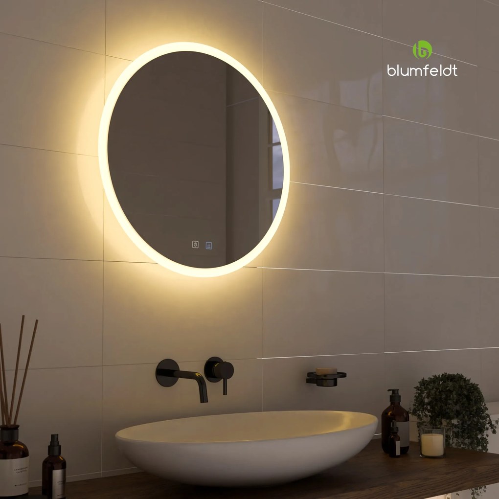 blumfeldt Caledonian, oglinda de baie LED, design LED IP44, 3 temperaturi de culoare, rotunda, 60 cm, reglabila, funcție anti-aburire, buton tactil