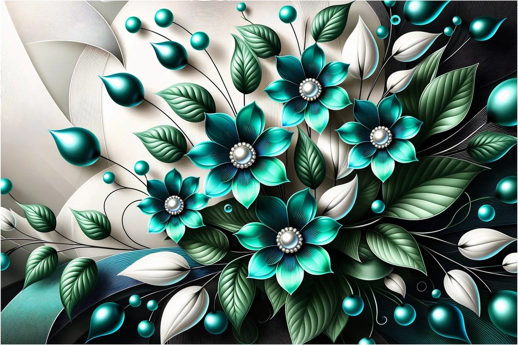 Tablou - Flori turcoaz 3D (90x60 cm)