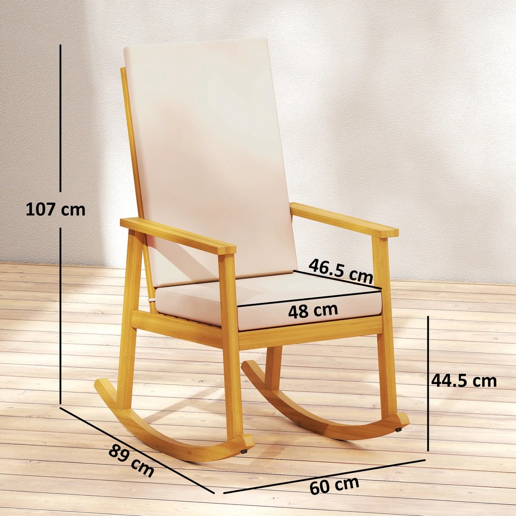 Outsunny Scaun balansoar din lemn de acacia Fotoliu balansoar cu spătar înalt Perne până la 160 kg 60 x 89 x 107 cm Bej | Aosom Romania