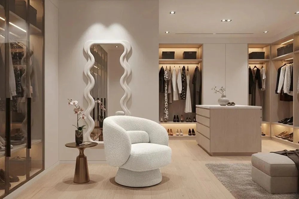 Fotoliu pivotant tesatura boucle alb BOSSA NOVA