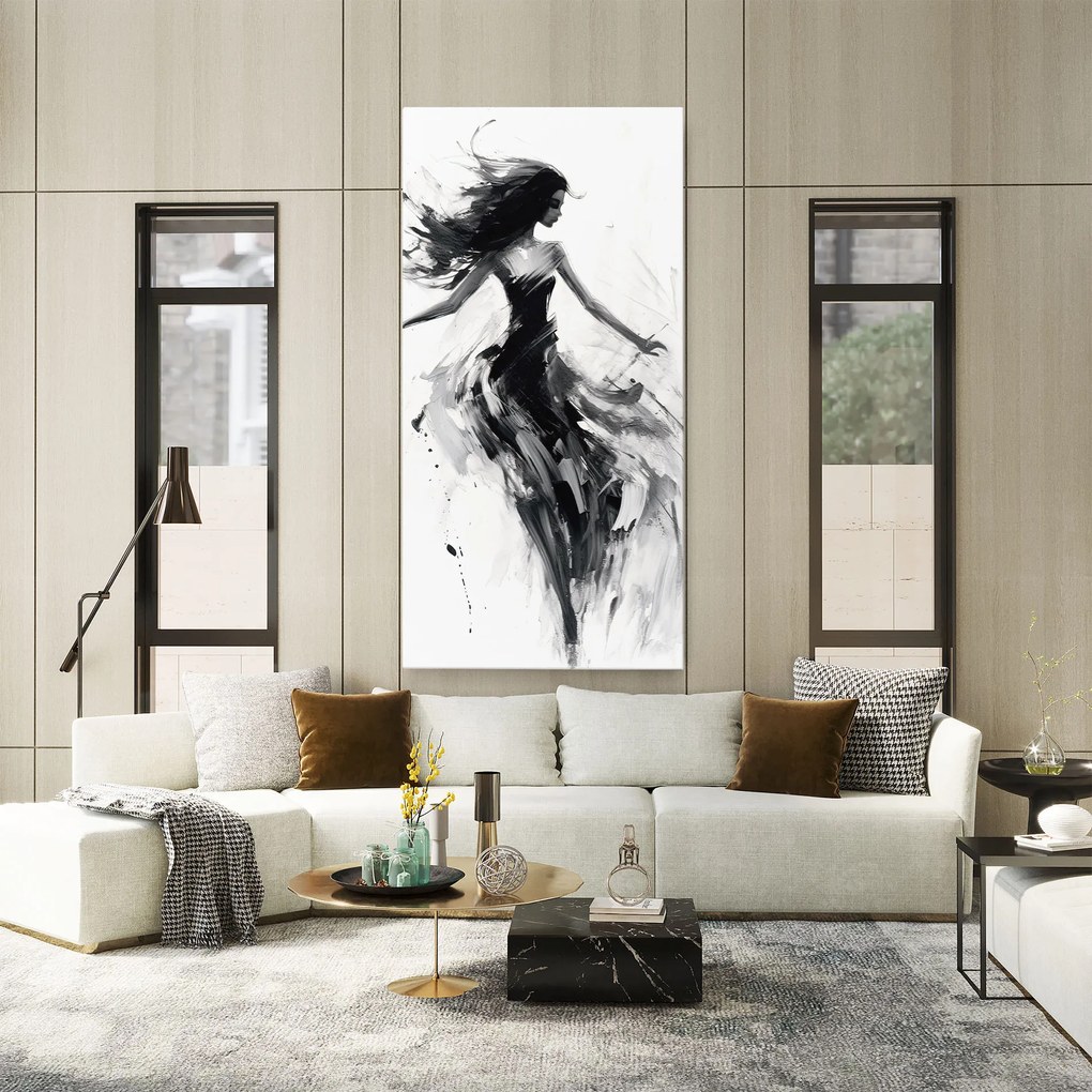 Tablou Canvas, 50x100cm, Dormitor si Living, Femei, Siluete, Black Ink Woman
