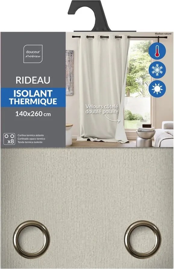 Draperie bej termoizolantă din catifea reiată 140x260 cm Madison – douceur d'intérieur