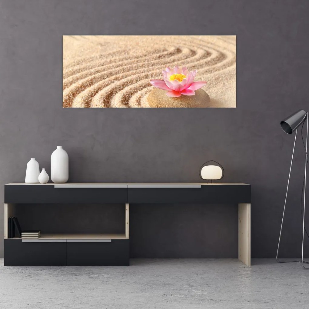 Tablou cu piatră și floare pe nisip (120x50 cm)