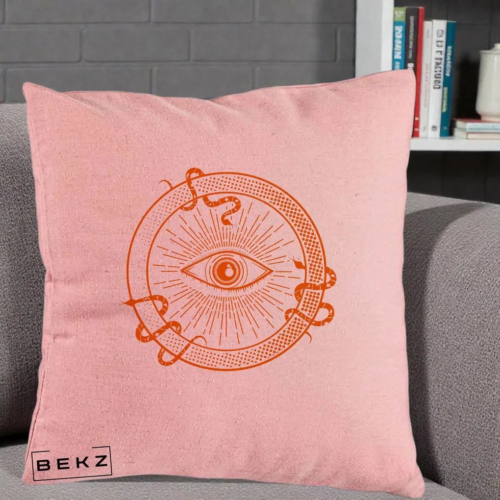 Perna Personalizata Ochiul Providentei Mistic Orange, 40x40 cm, Roz, Husa Detasabila, Perna Inclusa, BEKZ®