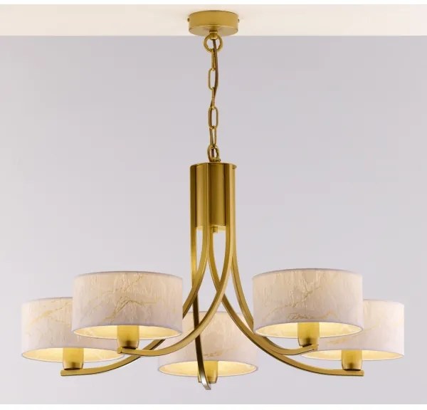 Jupiter 2097 - Candelabru suspendat pe lanț ARTHUR 5xE27/15W/230V alb/auriu/decor marmură