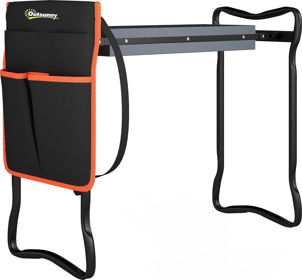 Outsunny Taburet de grădină pliabil cu pernă EVA Scaun de grădină cu geantă pentru unelte la talie Sarcină 150kg | Aosom Romania