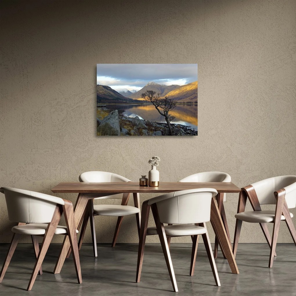 Tablou pe sticlă - Munții de lângă lac (70x50 cm)