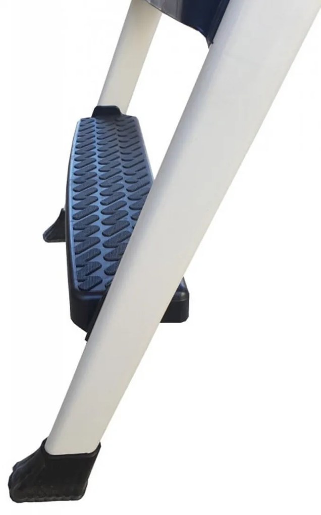 Scara dubla pliabila din aluminiu emailat HouseXL® Harbinger, Plianta, Maxim 155 kg, Trepte si platforma acoperite cu plastic anti-aderent, Picioare