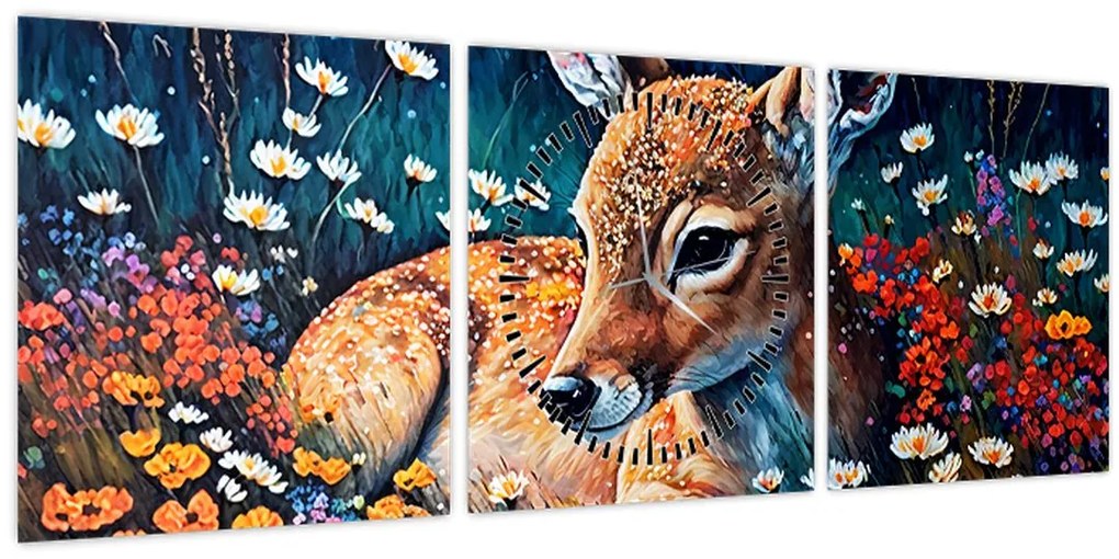 Tablou - Cerb pictat (cu ceas) (90x30 cm)